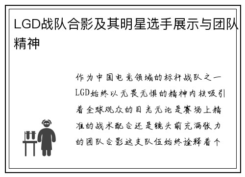 LGD战队合影及其明星选手展示与团队精神
